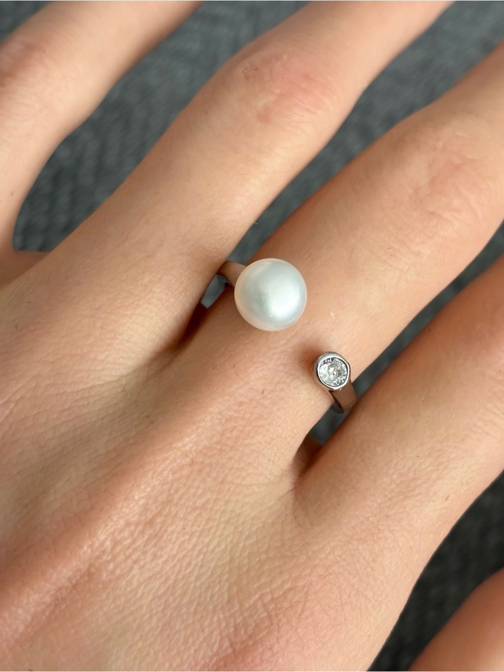 Freshwater Pearl Ring | Bridal Pearl Ring | Adjustable CZ Ring | Wedding Jewelry - Picture 3 of 5